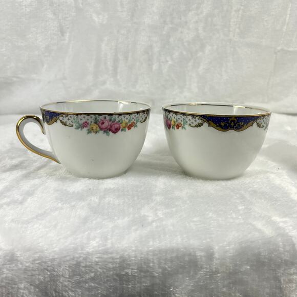Thuny Czechoslovakia Porcelain Tea Cups Set Of 8 Floral Garland Gold Trim - Picture 2 of 15